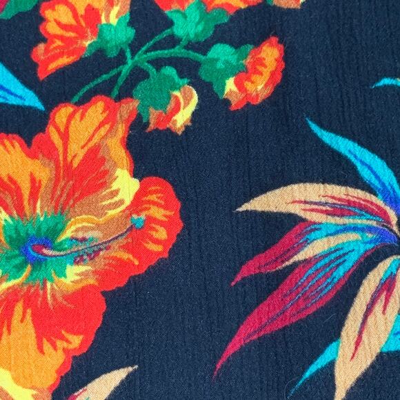 VINTAGE 80s {Sharon Anthony} Tropical Print Gauze Short Sleeve Blouse Top Medium - Picture 6 of 9